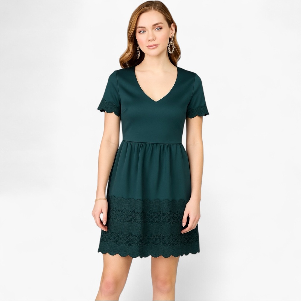 Francesca’s Lace Trim Fit & Flare Mini Dress Size S – Elegant Teal Cocktail
